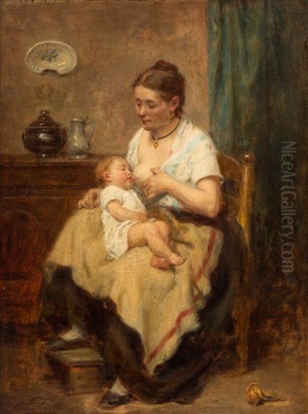 Motherhood Oil Painting by Leon Emile Caille