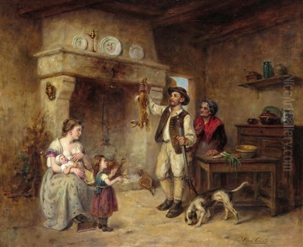 Interior Scene Oil Painting by Leon Emile Caille