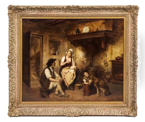 Family By The Hearth Oil Painting by Leon Emile Caille