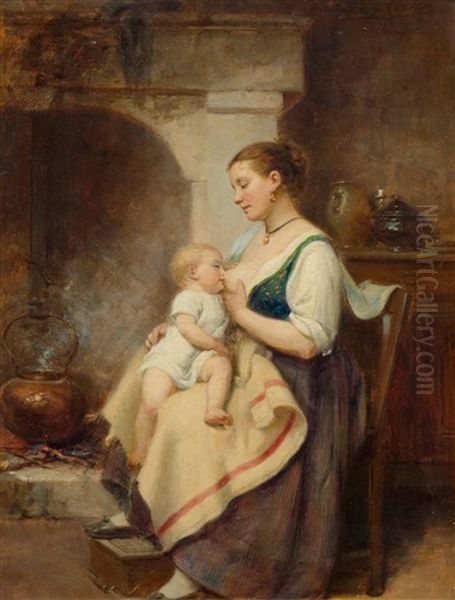 Mother And Child Oil Painting by Leon Emile Caille