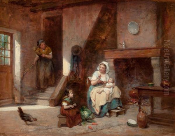 Family Scene Oil Painting by Leon Emile Caille