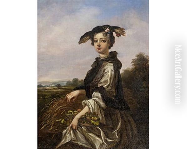 Girl With Harvest Oil Painting by Leon Emile Caille