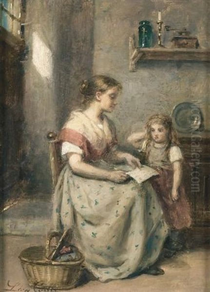 Interieurszene Mit Mutter Und Kind Oil Painting by Leon Emile Caille