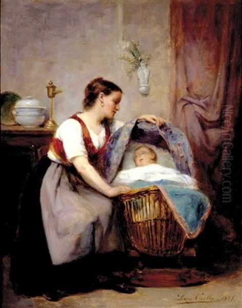 Rocking The Cradle Oil Painting by Leon Emile Caille