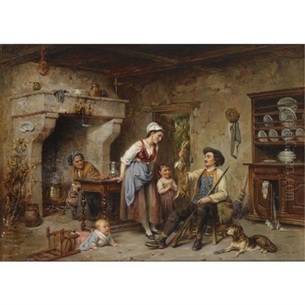 The Huntsman's Home Coming Oil Painting by Leon Emile Caille