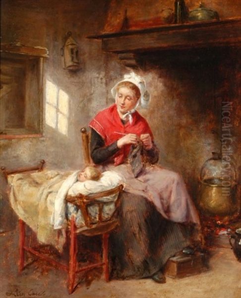 Interieur Mit Mutter Und Kind Oil Painting by Leon Emile Caille