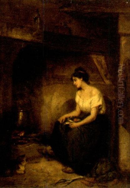 Femme Au Coin Du Feu Oil Painting by Leon Emile Caille