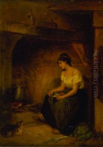 By The Fire Oil Painting by Leon Emile Caille