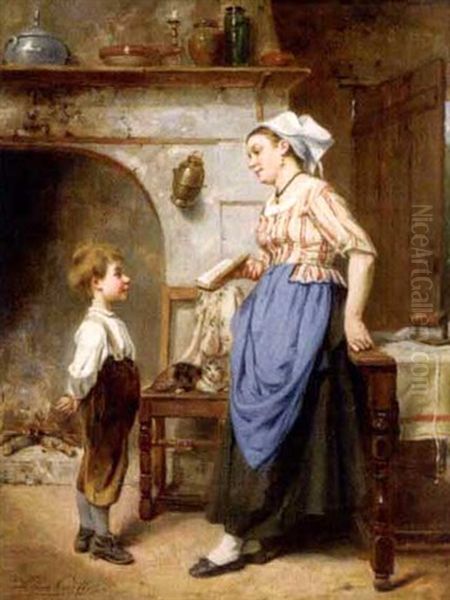 Mutter Belehrt Ihren Knaben Oil Painting by Leon Emile Caille