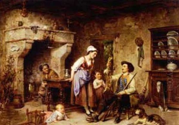 The Huntsman's Tale Oil Painting by Leon Emile Caille