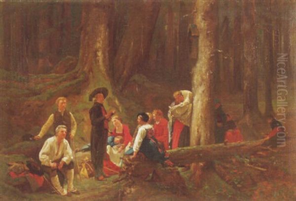 Die Lesung Im Wald Oil Painting by Leon Emile Caille