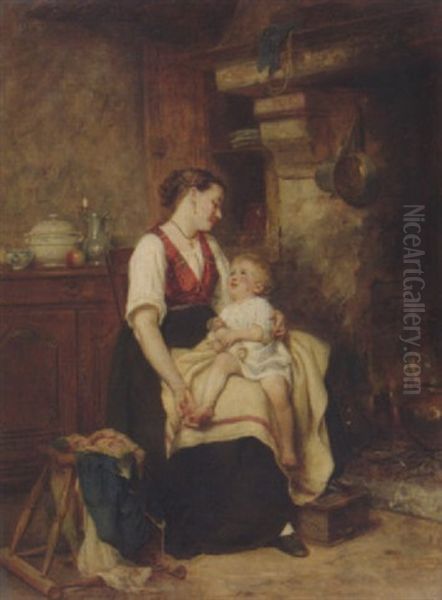 Mutter Mit Kind In Einem Kucheninterieur Oil Painting by Leon Emile Caille