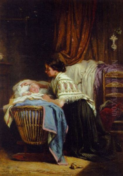 The Watchful Mother Oil Painting by Leon Emile Caille