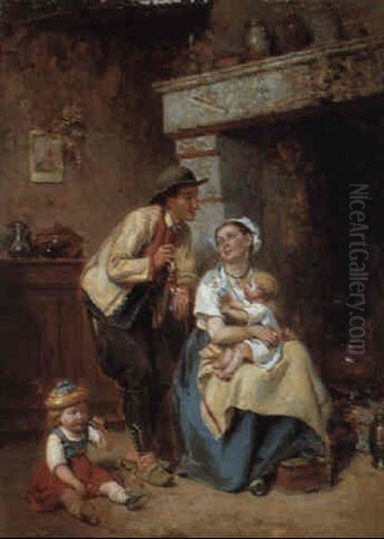 Famille Paysanne Devant Un Foyer Oil Painting by Leon Emile Caille