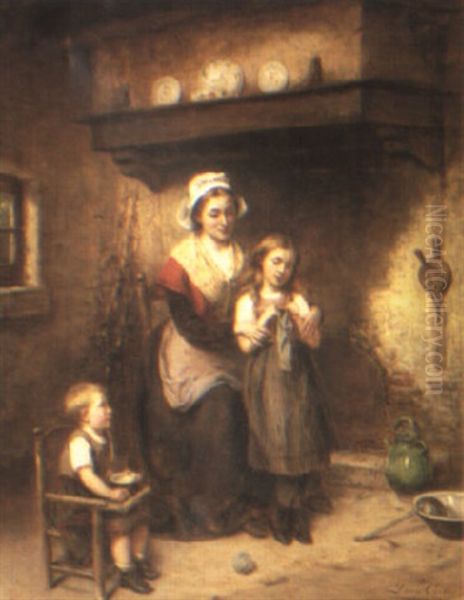 The Knitting Lesson Oil Painting by Leon Emile Caille