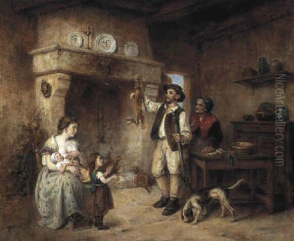 Le Retour Du Chasseur Oil Painting by Leon Emile Caille