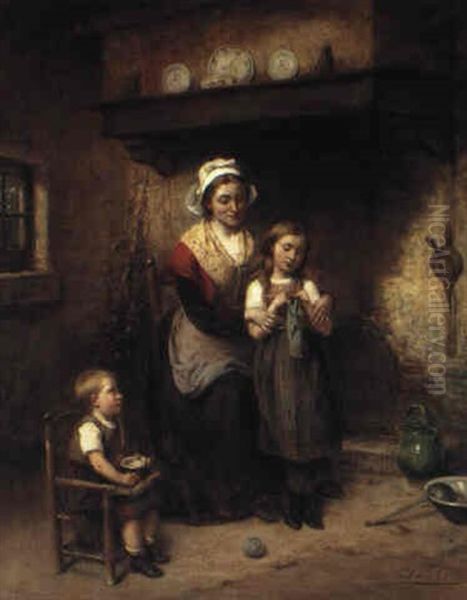 The Knitting Lesson by Leon Emile Caille