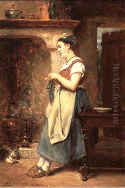 La Petite Tricoteuse Oil Painting by Leon Emile Caille