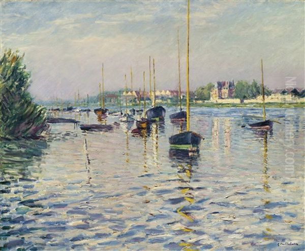 Bateaux Au Mouillage Sur La Seine A Argenteuil Oil Painting by Gustave Caillebotte