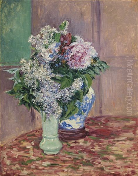 Lilas Et Pivoines Dans Deux Vases Oil Painting by Gustave Caillebotte