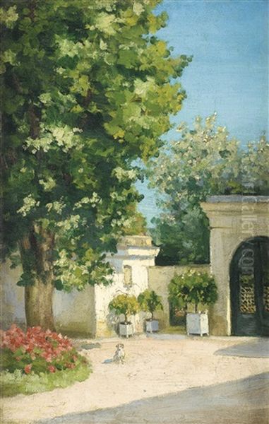 Yerres. De L'exedre, Le Porche De La Demeure Familiale Oil Painting by Gustave Caillebotte