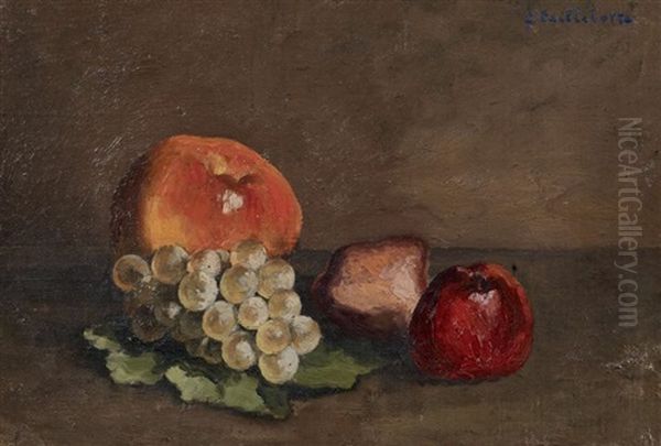 Nature Morte, Peches, Pommes Et Raisins Sur Une Feuille De Vigne Oil Painting by Gustave Caillebotte