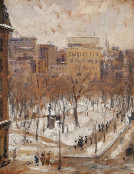 Square A Paris, Temps De Neige Oil Painting by Gustave Caillebotte