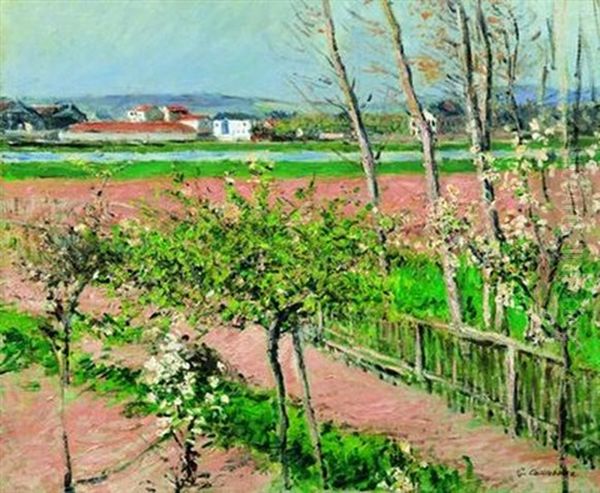 Arbres En Fleurs, Petit Gennevilliers Oil Painting by Gustave Caillebotte