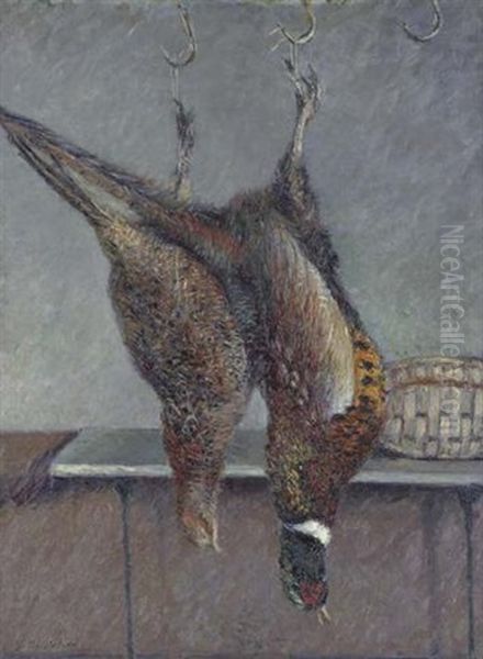 Deux Faisans Suspendus Oil Painting by Gustave Caillebotte