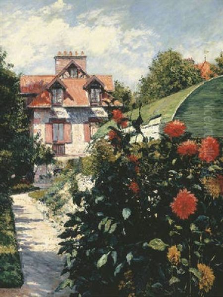 Les Dahlias, Jardin Du Petit Gennevilliers Oil Painting by Gustave Caillebotte