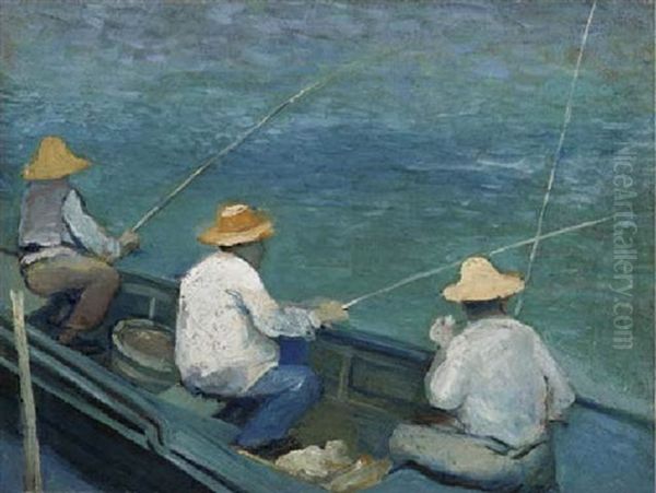 Trois Pecheurs En Barque Oil Painting by Gustave Caillebotte