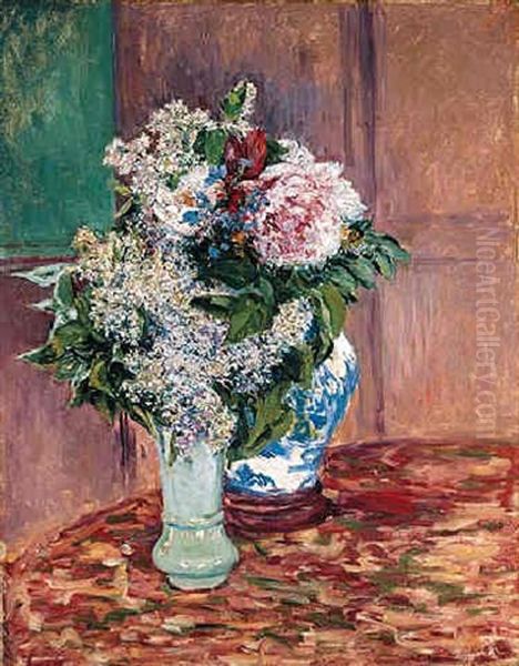 Lilas Et Pivoines Dans Deux Vases Oil Painting by Gustave Caillebotte