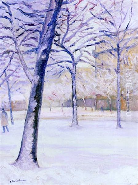 Parc Sous La Neige, Paris Oil Painting by Gustave Caillebotte