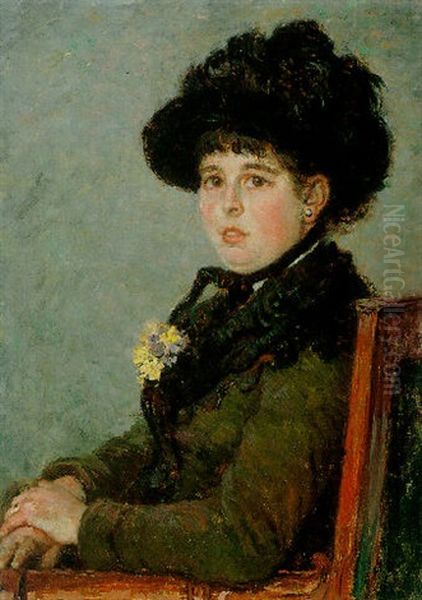 Portrait De Femme Au Chapeau A Plumes Oil Painting by Gustave Caillebotte