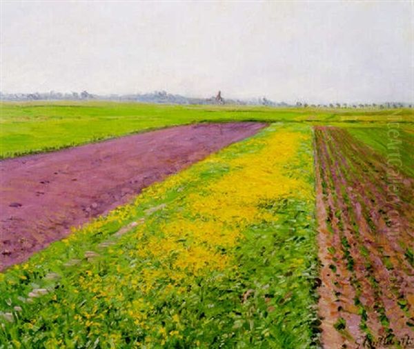 La Plaine De Gennevilliers, Champ Jaune Oil Painting by Gustave Caillebotte