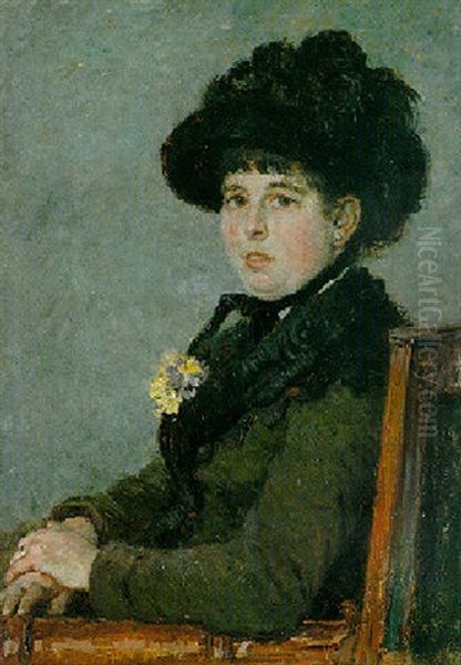 Portrait De Femme Au Chapeau A Plumes Oil Painting by Gustave Caillebotte