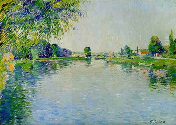 Vue De La Seine Vers Le Pont De Bezons Oil Painting by Gustave Caillebotte