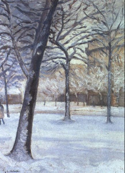 Parc Sous La Neige, Paris Oil Painting by Gustave Caillebotte