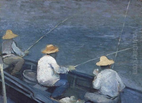 Trois Pecheurs En Barque Oil Painting by Gustave Caillebotte