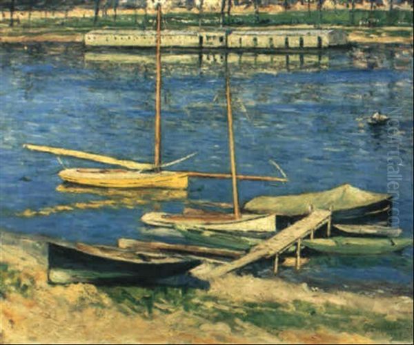 Voiliers Au Mouillage Sur La Seine A Argenteuil Oil Painting by Gustave Caillebotte