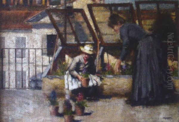 Zwei Damen Auf Dem Dachgarten Oil Painting by Gerolamo Cairati