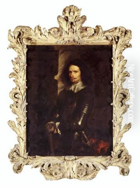 Portrait Of Marchese Giovan Francesco Serra Di Cassano Standing In Armour Oil Painting by Francesco del Cairo