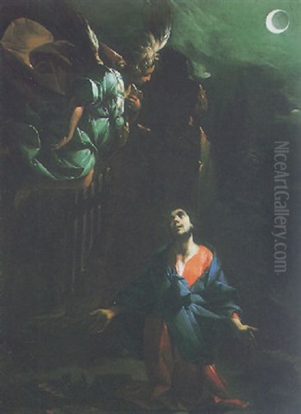 Christ Being Ministered To By An Angel At The End Of His Forty Days In The Desert Oil Painting by Francesco del Cairo