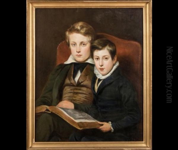 Portraits De Felix Et Leon De Lacoste A L'age De 10 Et 14 Ans Oil Painting by Henri De Caisne