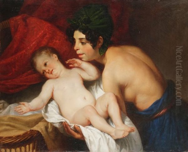 Enfant Et Sa Nourrice Oil Painting by Henri De Caisne