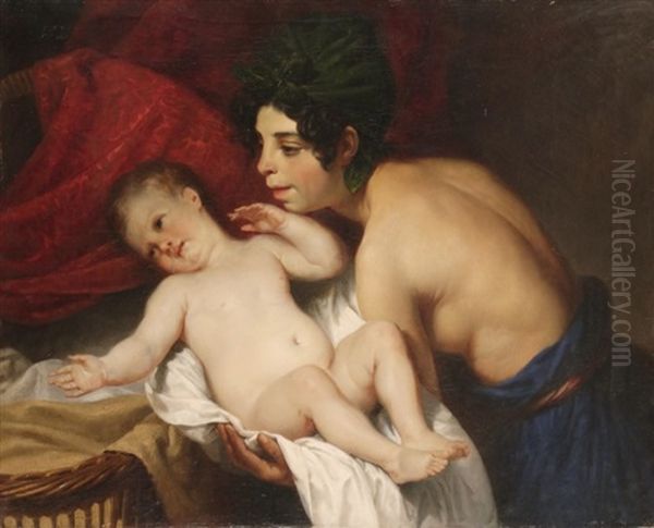 Enfant Et Sa Nourrice Oil Painting by Henri De Caisne