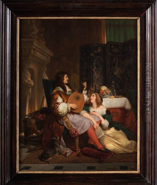 Gentilhomme Jouant De La Musique A Sa Dame Oil Painting by Henri De Caisne