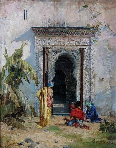 At The Palace Gate Oil Painting by Jose De Cala Y Moya