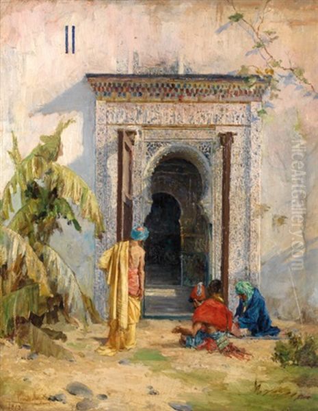 Hommes Devant La Porte Du Palais Oil Painting by Jose De Cala Y Moya