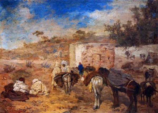 Campamento Arabe Oil Painting by Jose De Cala Y Moya